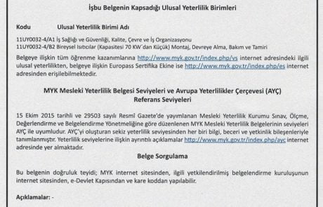 Servis İzmir Yetkinlik Belgesi